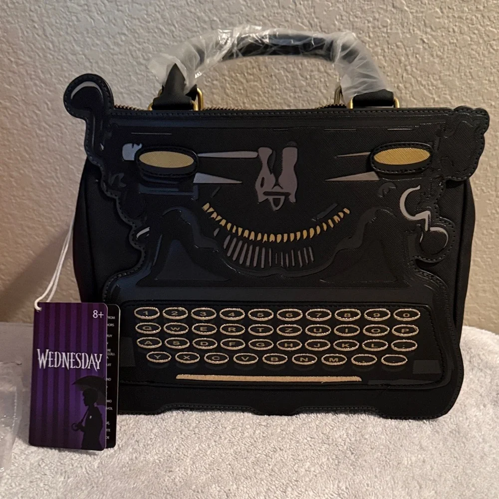 Loungefly Black and Gold Typewriter Crossbody Bag - Picture 1 of 3